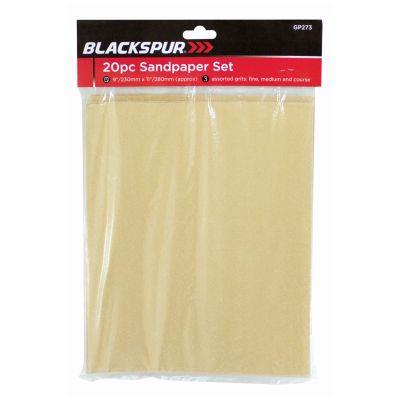 Blackspur 20Pcs Sandpaper Set - Assorted Grits Blackspur 20Pcs Sandpaper Set - Assorted Grits